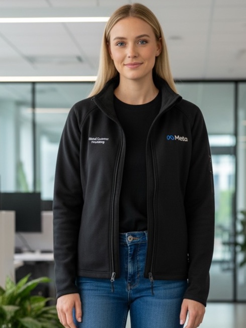 The North Face Black Full-Zip Jacket, Meta Embroidered, Size M
